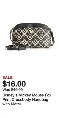 Kohl's Disney's Mickey Mouse Foil Print Crossbody Handbag with Metal Mickey Head Badge offer