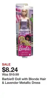 Kohl's Barbie Doll with Blonde Hair & Lavender Metallic Dress offer