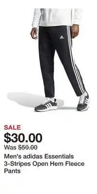 Kohl's Men's adidas Essentials 3-Stripes Open Hem Fleece Pants offer