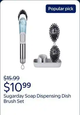 Walmart SUGARDAY Soap Dispensing Dish Brush Set Kitchen Scrub Brush with Stand 3 Brush Replacement Heads offer