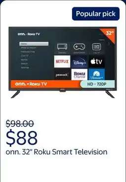 Walmart onn. 32 Class HD (720P) LED Roku Smart Television (100012589) offer