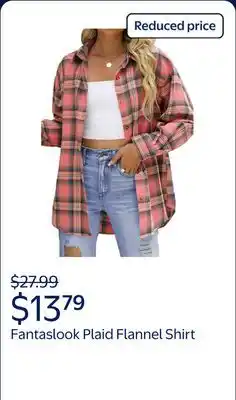 Walmart Fantaslook Plaid Flannel Shirts for Women Oversized Long Sleeve Button Down Shirts Blouses Tops offer