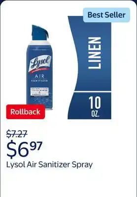 Walmart Lysol Air Sanitizer Spray, For Air Sanitization and Odor Elimination, White Linen Scent offer