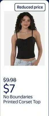 Walmart No Boundaries Printed Corset Top with Lace Trim, Women's and Women's Plus offer