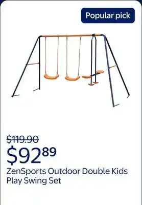 Walmart ZenSports Outdoor Double Kids Play Swing Set W/ 2 Seats & 1 Glide Heavy-Duty offer