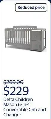 Walmart Delta Children Mason 6-in-1 Convertible Crib and Changer, Gray offer