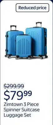 Walmart Zimtown 3 Piece Nested Spinner Suitcase Luggage Set With TSA Lock Royal Blue offer