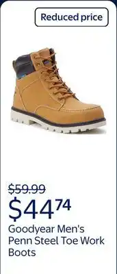 Walmart Goodyear Men's Penn Steel Toe Work Boots, Wide Available offer