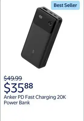 Walmart Anker PD Fast Charging 20K Power Bank with Digital Screen (30W) offer