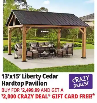 Ocean State Job Lot Liberty 13' x 15' Cedar Framed Pavilion with Steel Hardtop Gable Roof offer