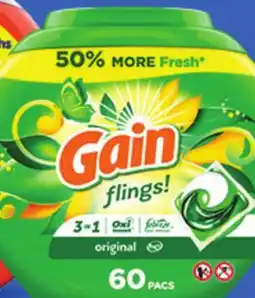 Ocean State Job Lot Gain Flings Oxi Boost and Febreze Original Scent Laundry Detergent Pacs 60 Count offer