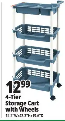 Ocean State Job Lot HomeLiving 4-Tier Multipurpose Storage Cart with Wheels offer