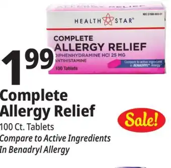 Ocean State Job Lot Health Star 25 mg Complete Allergy Relief 100 Tablets offer