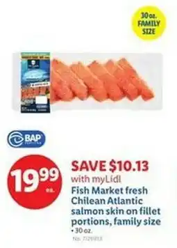 Lidl Fish Market fresh Chilean Atlantic salmon skin on fillet portions, family size offer