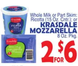 Bravo Supermarkets KRASDALE MOZZARELLA, 8 Oz. Pkg offer