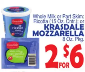 Bravo Supermarkets KRASDALE MOZZARELLA, 8 Oz. Pkg offer