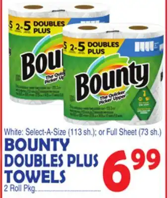 Bravo Supermarkets BOUNTY DOUBLES PLUS TOWELS 2 Roll Pkg offer