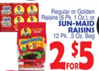 Bravo Supermarkets SUN-MAID RAISINS, 12 Pk.. 5 Oz. Bag offer