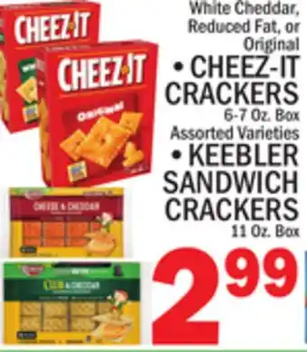 C Town CHEEZ-IT CRACKERS, 6-7 Oz. Box KEEBLER SANDWICH CRACKERS 11 Oz offer