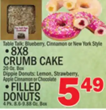 C Town 8X8 CRUMB CAKE 20 Oz. Box FILLED DONUTS 4 Pk. 8.6-9.88 Oz. Box offer