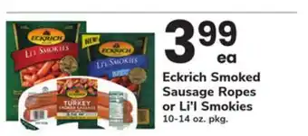 ACME Eckrich Smoked Sausage Ropes or Li'l Smokies offer