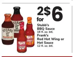 ACME Stubb's BBQ Sauce 18 fl. oz. btl. Frank's Red Hot Wing or Hot Sauce 12 fl. oz. btl offer