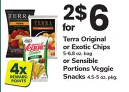 ACME Terra Original or Exotic Chips 5-6.8 oz. bag or Sensible Portions Veggie Snacks 4.5-5 oz. pkg offer