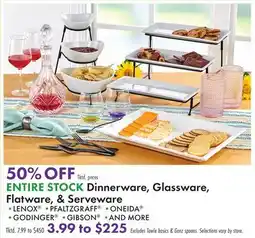 Boscov's ENTIRE STOCK Dinnerware, Glassware, Flatware, & Serveware offer