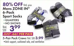 Boscov's Mens ZONE IN 6-Pack Sport Socks offer