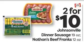 Weis Markets Johnsonville Dinner Sausage 19 oz Nathan's Beef Franks 12 oz offer