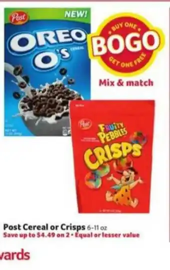 Winn Dixie Post Cereal Or Crisps offer