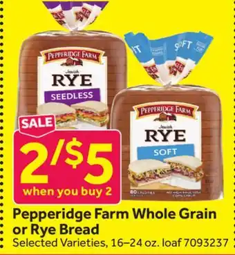 Stop&Shop Pepperidge Farm Whole Grain or Rye Bread offer