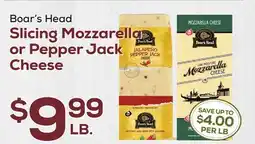 DeCicco & Sons Boar's Head Slicing Mozzarella or Pepper Jack Cheese offer