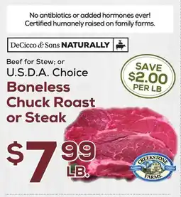 DeCicco & Sons Boneless Chuck Roast or Steak offer