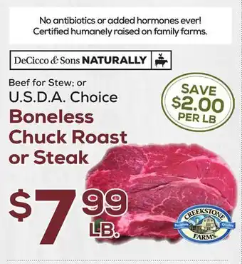 DeCicco & Sons Boneless Chuck Roast or Steak offer