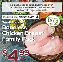 DeCicco & Sons Small Pack or Boneless Chicken Breast Family Pack offer