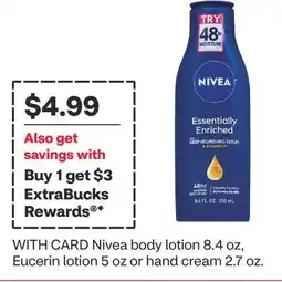 CVS Nivea body lotion 8.4 oz, Eucerin lotion 5 oz or hand cream 2.7 oz offer