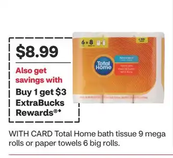 CVS Total Home bath tissue 9 mega rolls or paper towels 6 big rolls offer