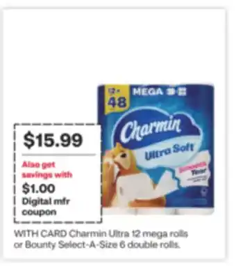 CVS Charmin Ultra 12 mega rolls or Bounty Select-A-Size 6 double rolls offer