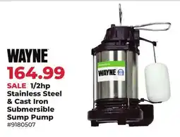 Runnings WAYNE 1/2hp Stainless Steel & Cast Iron Submersible Sump Pump offer