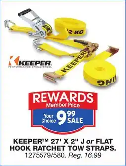 Blain's Farm & Fleet KEEPER 27' X 2 J or FLAT HOOK RATCHET TOW STRAPS offer