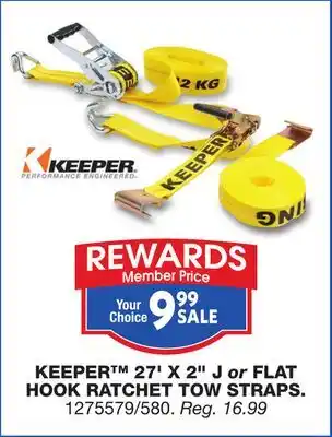 Blain's Farm & Fleet KEEPER 27' X 2 J or FLAT HOOK RATCHET TOW STRAPS offer