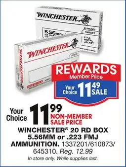 Blain's Farm & Fleet WINCHESTER 20 RD BOX 5.56MM or .223 FMJ AMMUNITION offer