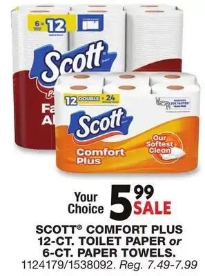 Blain's Farm & Fleet SCOTT COMFORT PLUS 12-CT. TOILET PAPER or 6-CT. PAPER TOWELS offer