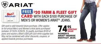 Blain's Farm & Fleet WOMEN's ARIAT MIDRISE BOOTCUT JEAN offer