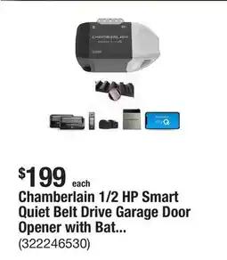 The Home Depot Chamberlain 1/2 HP Smart Quiet Belt Drive Garage Door Opener with Battery Backup offer