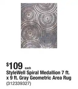 The Home Depot StyleWell Spiral Medallion 7 ft. x 9 ft. Gray Geometric Area Rug offer