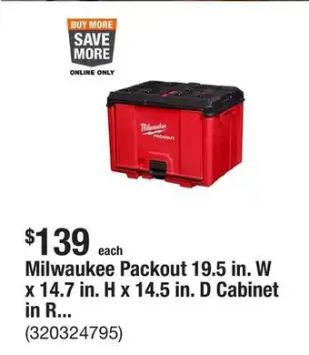 The Home Depot Milwaukee Packout 19.5 in. W x 14.7 in. H x 14.5 in. D Cabinet in Red (1-Piece) offer