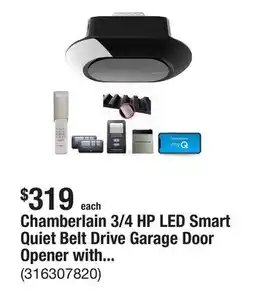 The Home Depot Chamberlain 3/4 HP LED Smart Quiet Belt Drive Garage Door Opener with Battery Backup offer