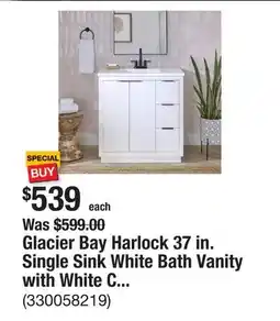 The Home Depot Glacier Bay Harlock 37 in. Single Sink White Bath Vanity with White Cultured Marble Top (Assembled) offer